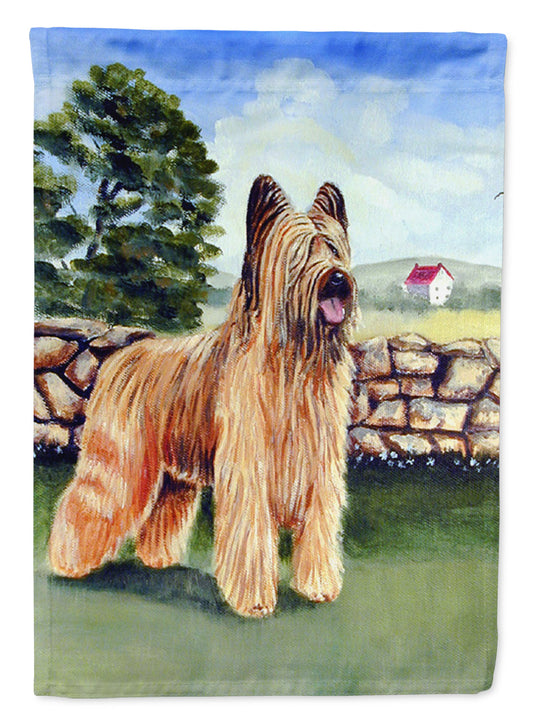 Briard by the stone fence Garden Flag – Decorative Outdoor Yard Flag