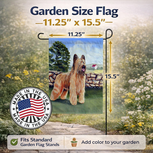 Briard by the stone fence Garden Flag – Decorative Outdoor Yard Flag