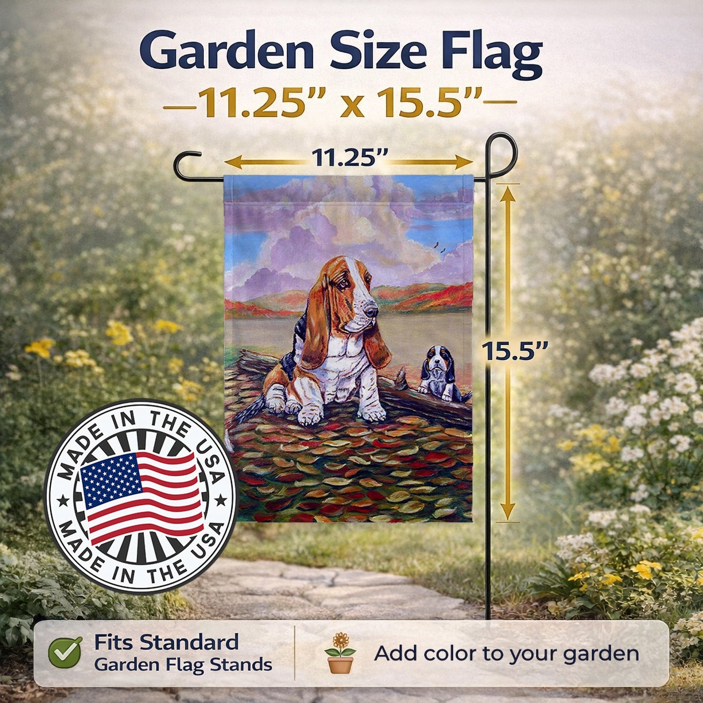 Basset Hound Little one watching Garden Flag – Decorative Outdoor Yard Flag