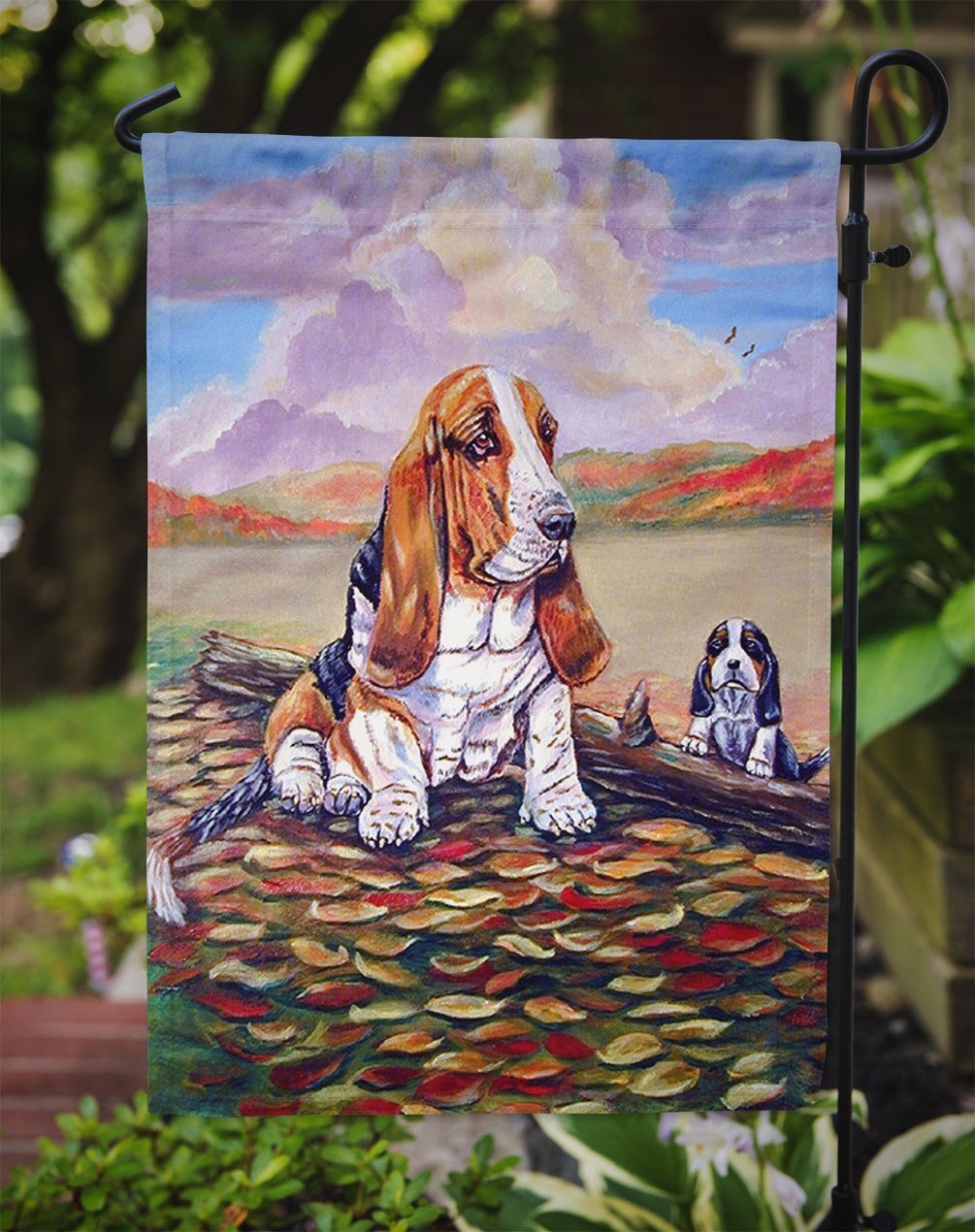 Basset Hound Little one watching Garden Flag – Decorative Outdoor Yard Flag
