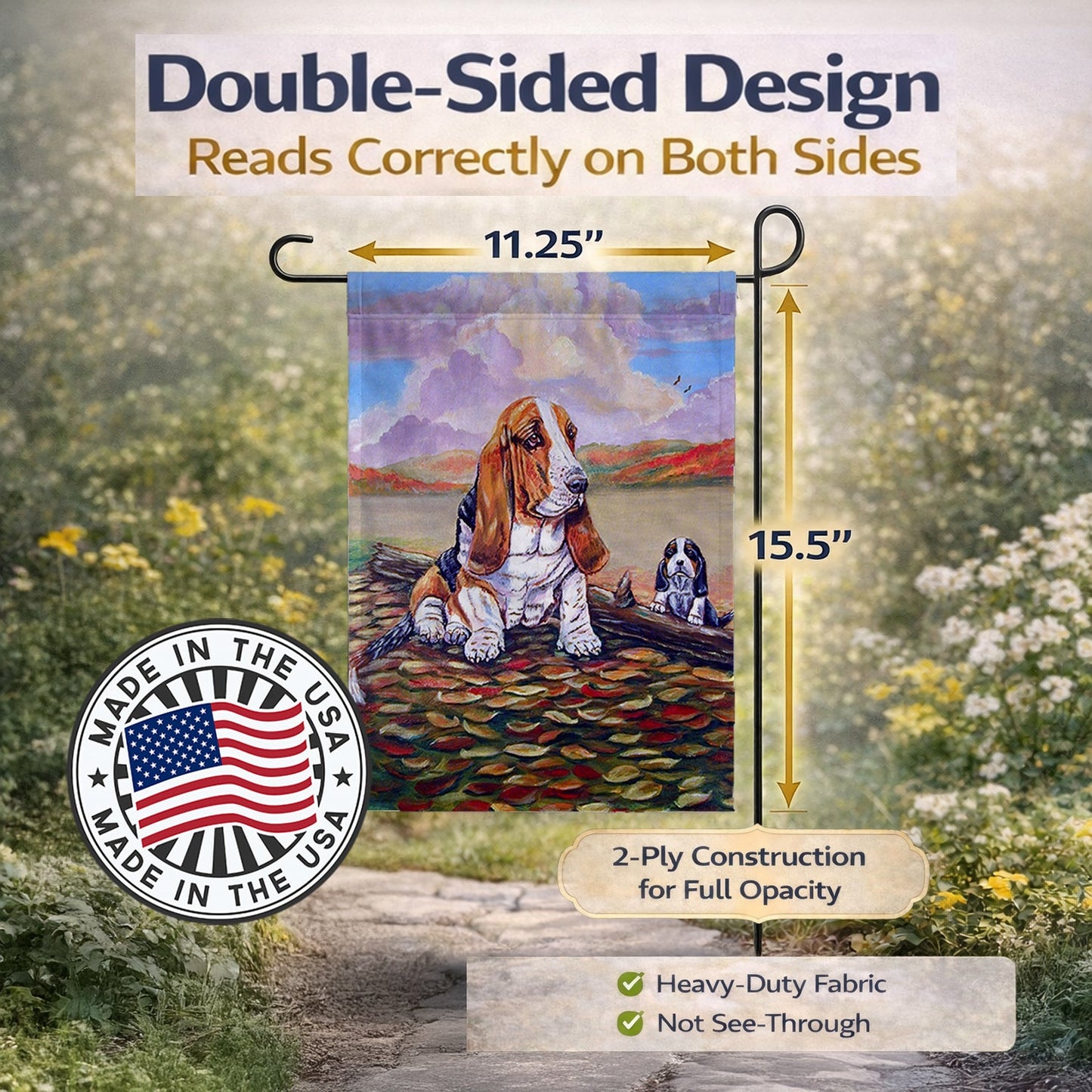 Basset Hound Little one watching Garden Flag – Decorative Outdoor Yard Flag