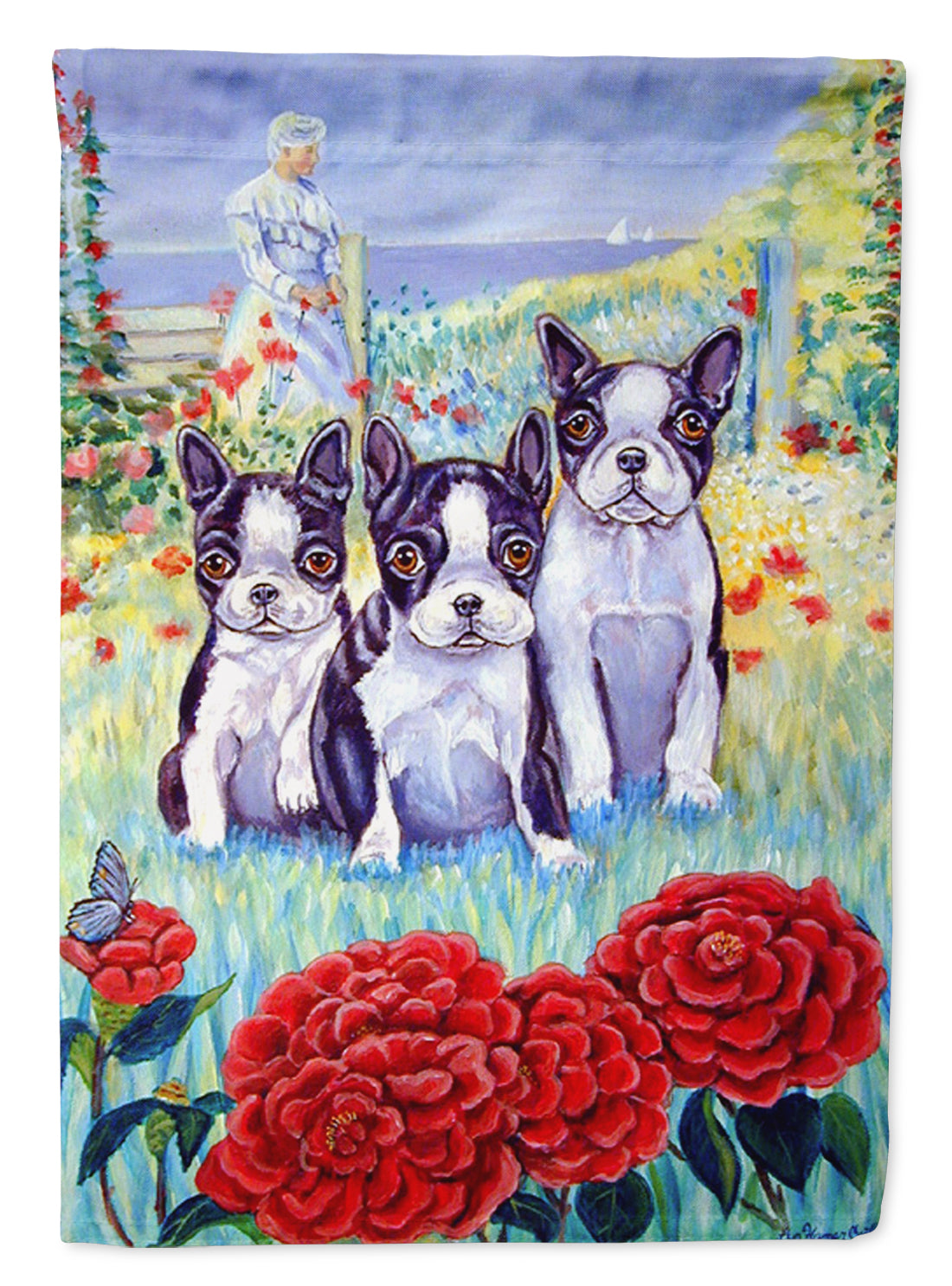 Boston Terrier Three in a Row Garden Flag – Decorative Outdoor Yard Flag
