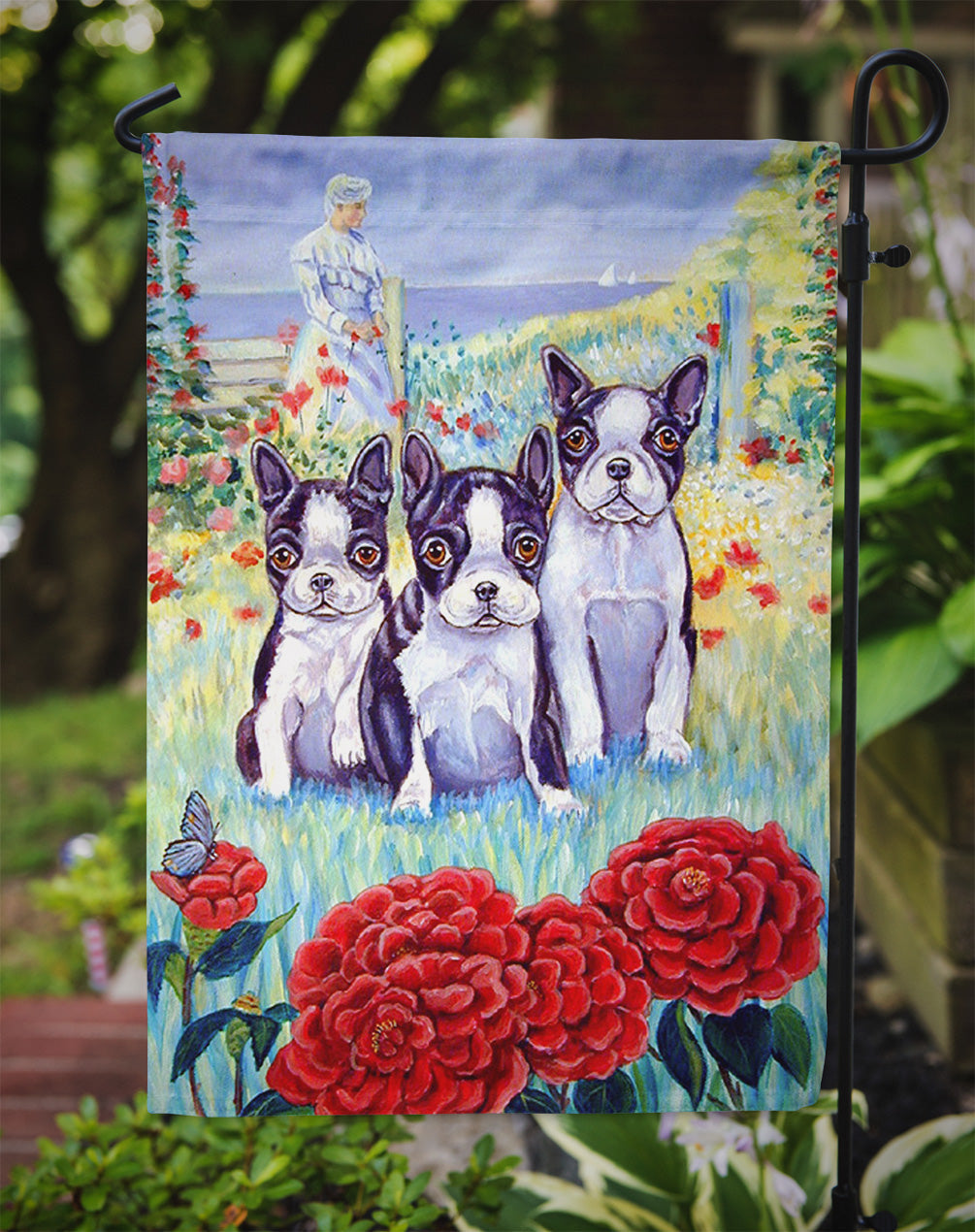 Boston Terrier Three in a Row Garden Flag – Decorative Outdoor Yard Flag