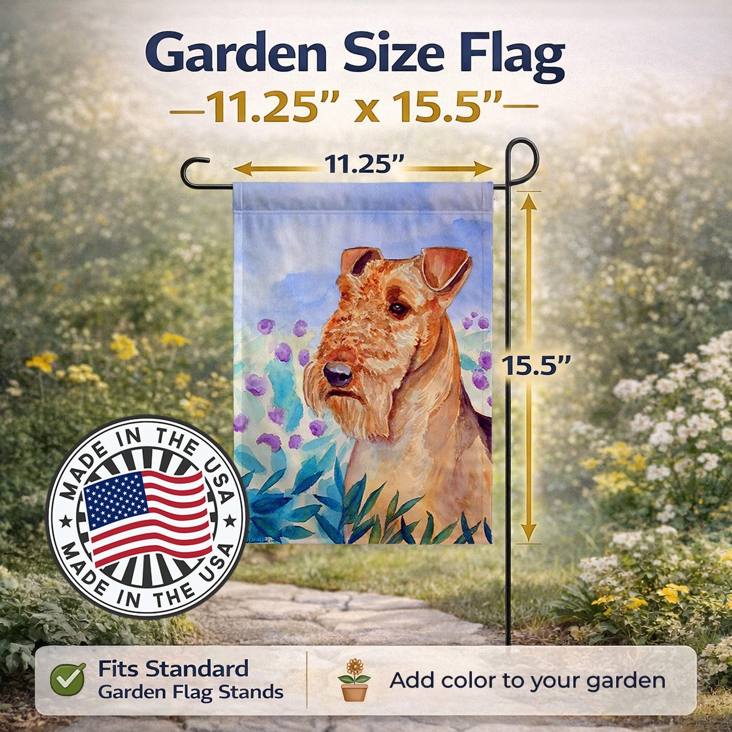 Airedale Terrier in Flowers Garden Flag – Decorative Outdoor Yard Flag