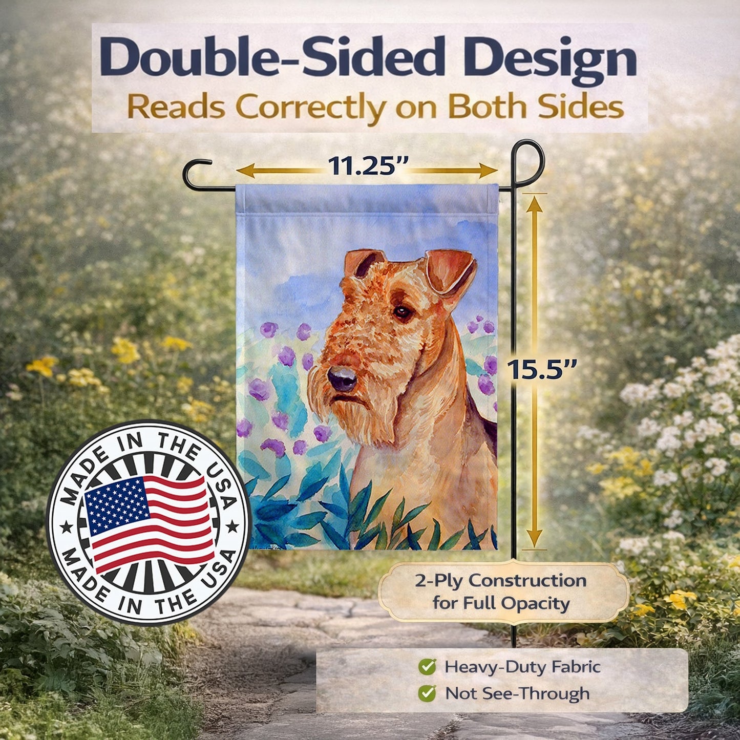 Airedale Terrier in Flowers Garden Flag – Decorative Outdoor Yard Flag