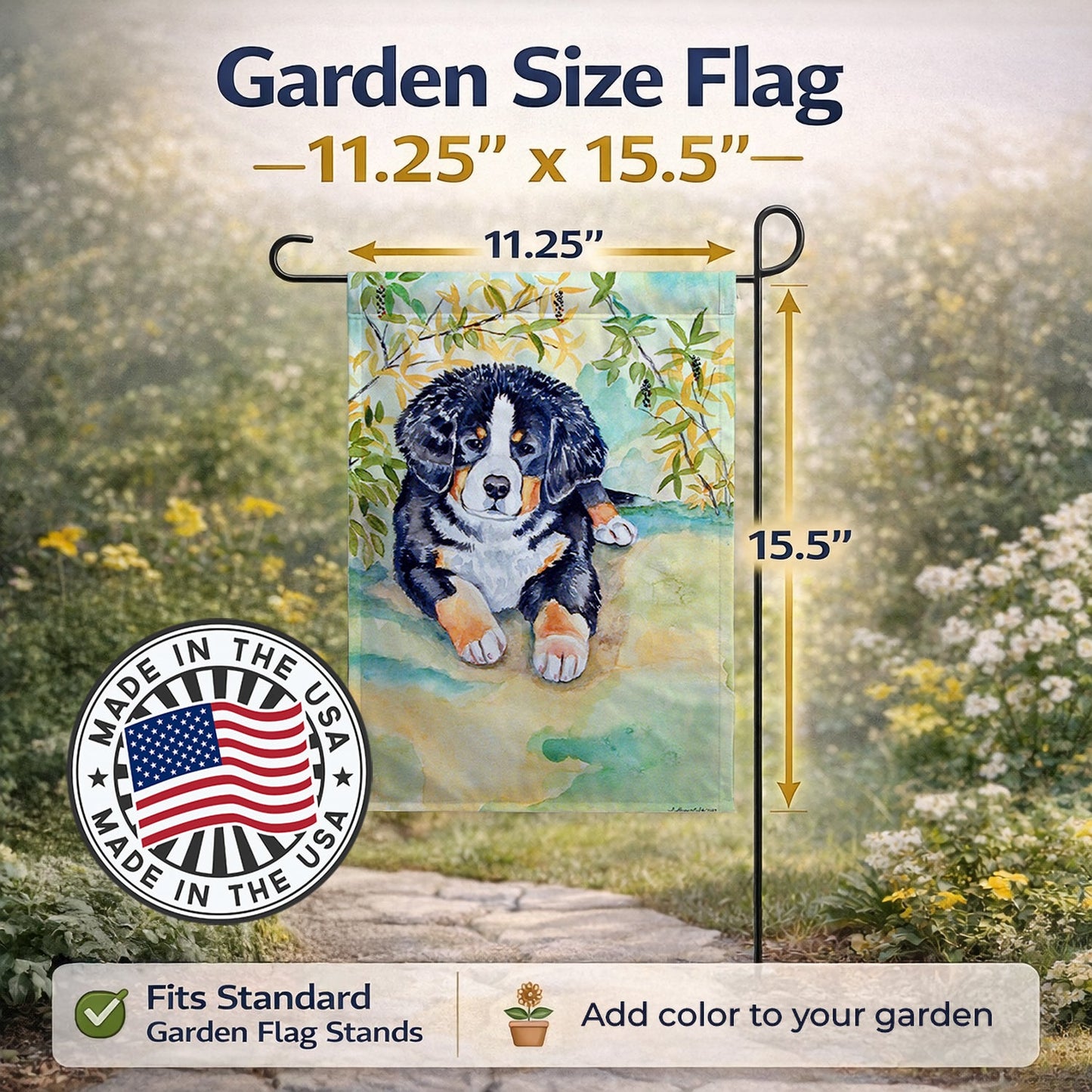 Bernese Mountain Dog Puppy Garden Flag – Decorative Outdoor Yard Flag