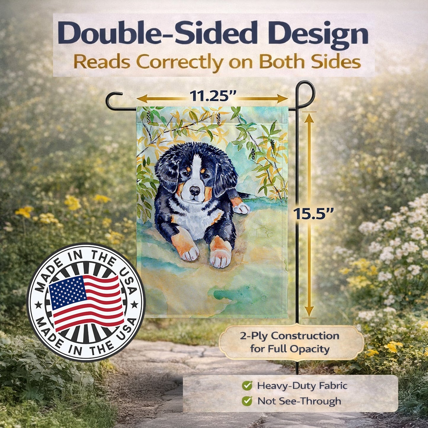 Bernese Mountain Dog Puppy Garden Flag – Decorative Outdoor Yard Flag