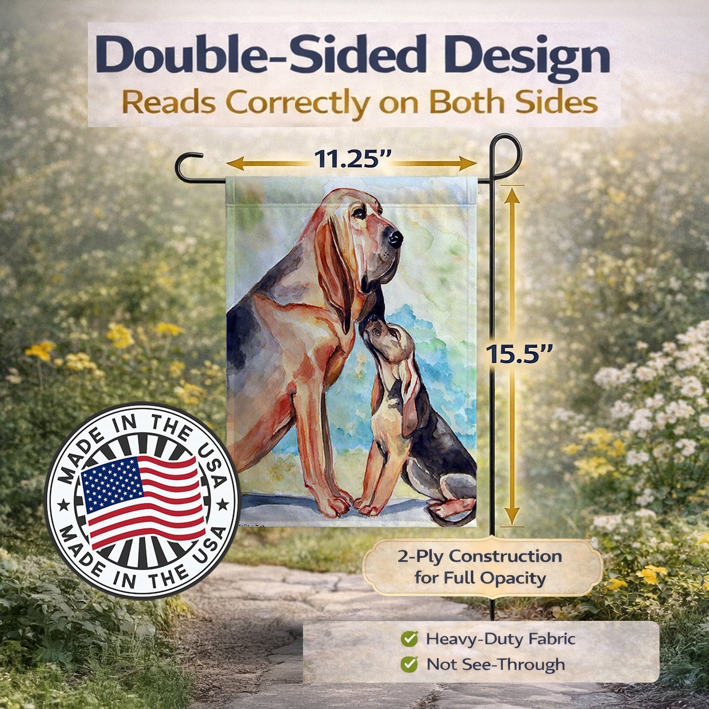 Bloodhound Momma's Love Garden Flag – Decorative Outdoor Yard Flag