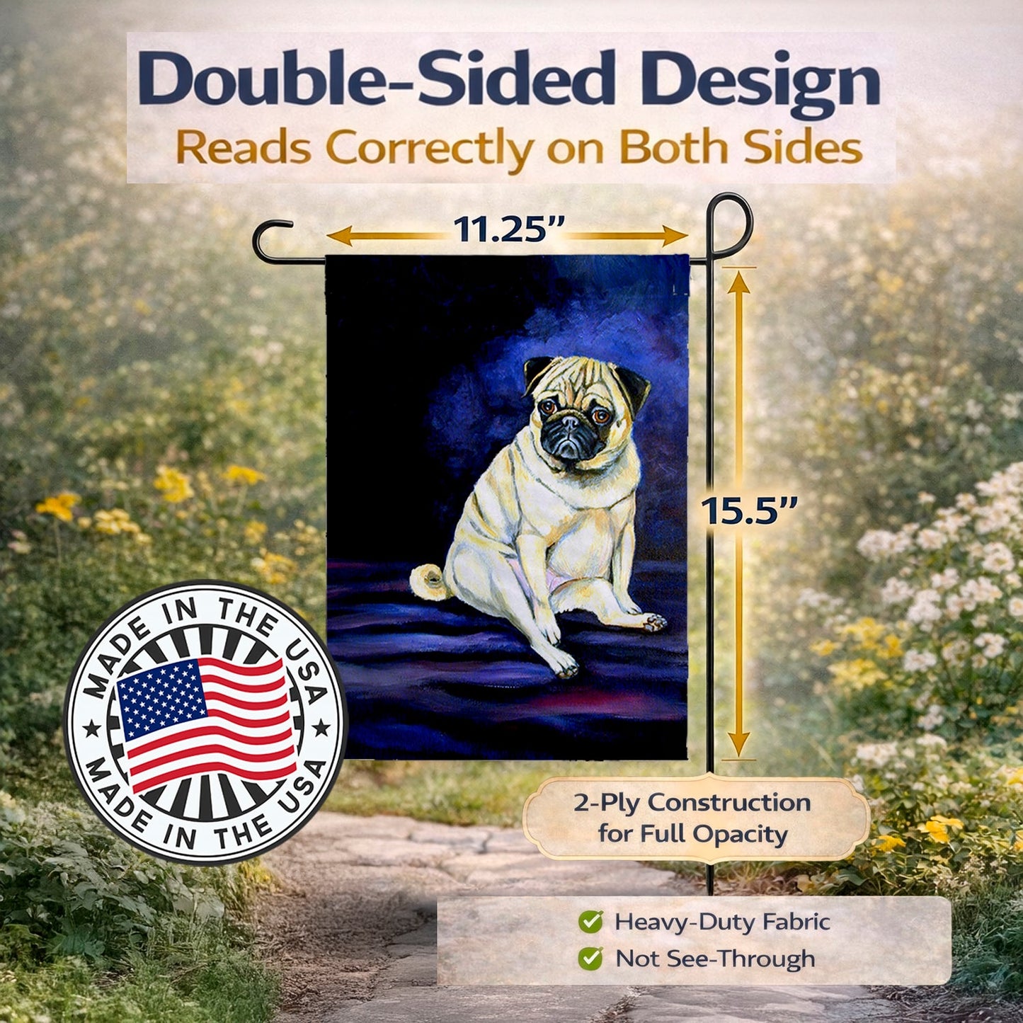Pug Penny for your thoughts Garden Flag – Decorative Outdoor Yard Flag