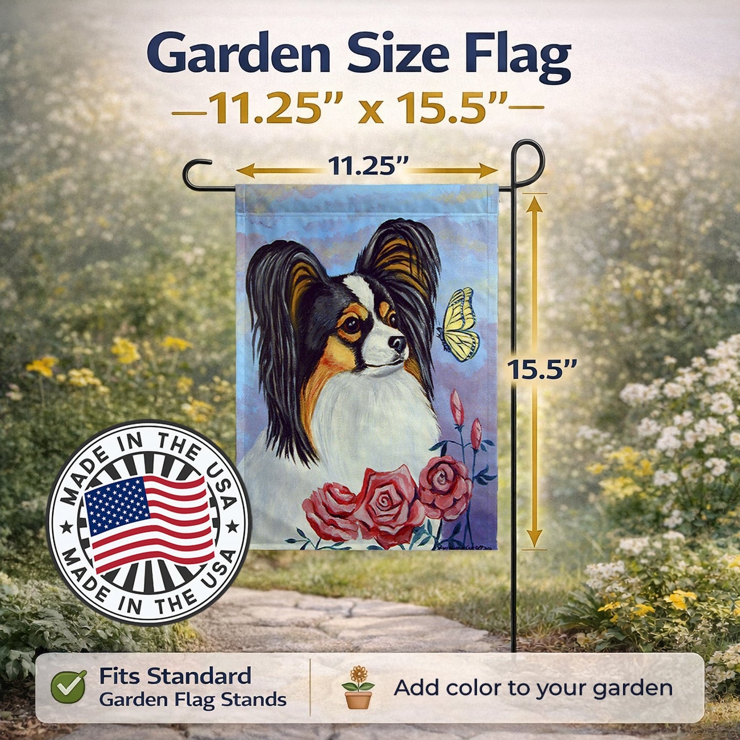 Papillon with Butterfly Garden Flag – Decorative Outdoor Yard Flag