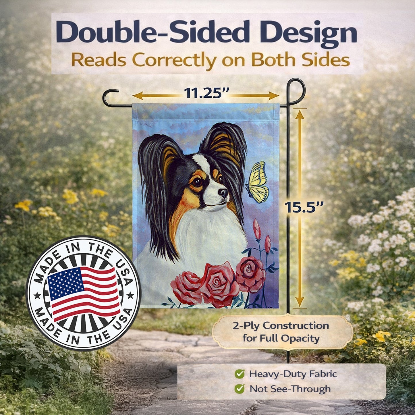 Papillon with Butterfly Garden Flag – Decorative Outdoor Yard Flag