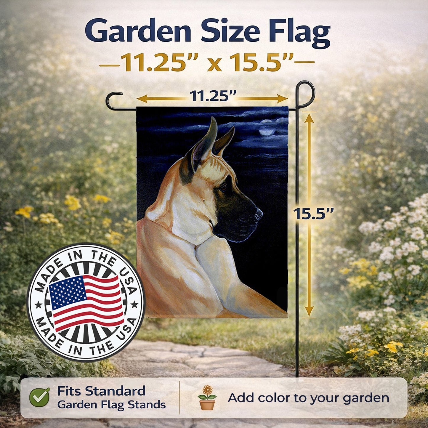 Moonlight Fawn Great Dane Garden Flag – Decorative Outdoor Yard Flag