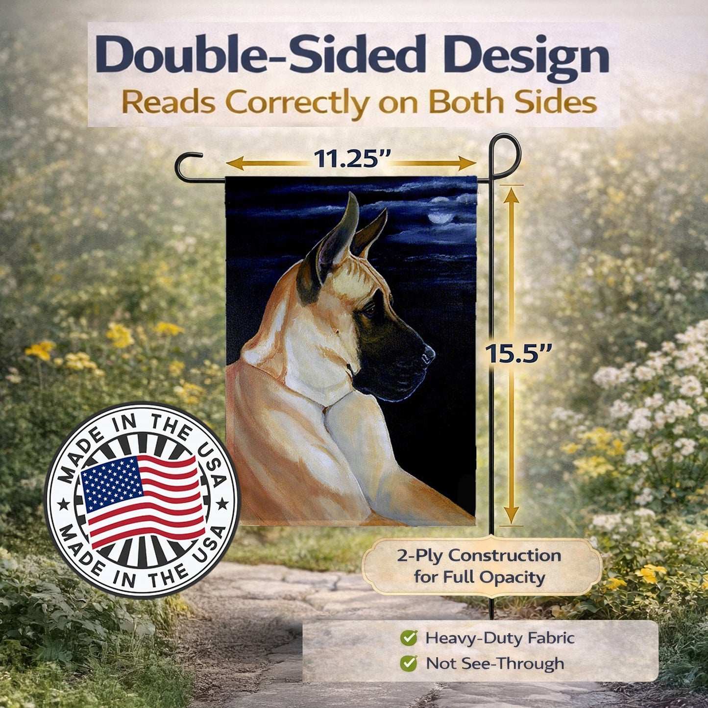 Moonlight Fawn Great Dane Garden Flag – Decorative Outdoor Yard Flag