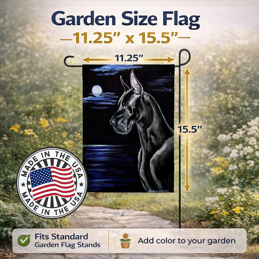 Moonlight Black Great Dane Garden Flag – Decorative Outdoor Yard Flag
