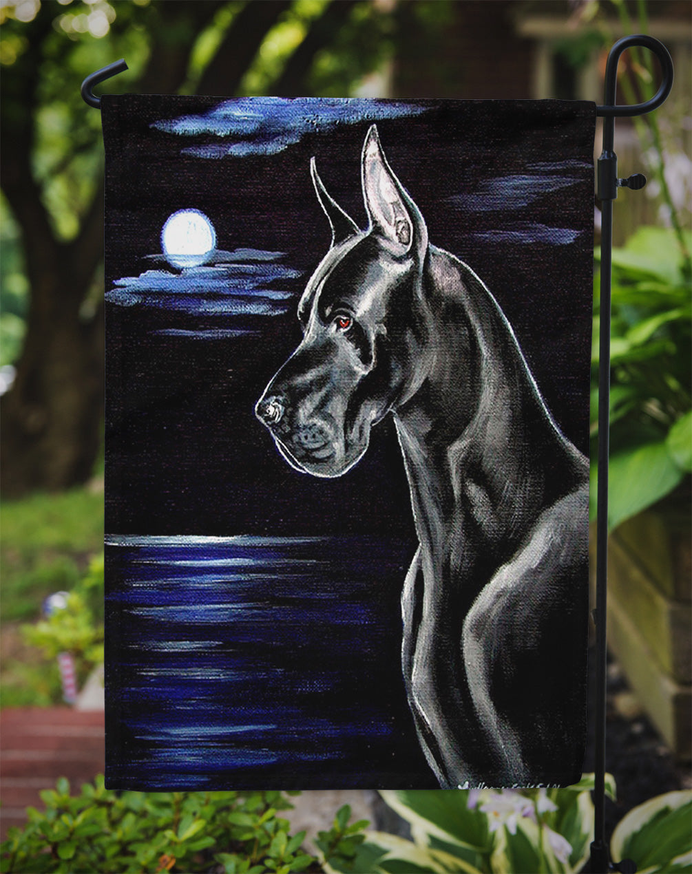 Moonlight Black Great Dane Garden Flag – Decorative Outdoor Yard Flag