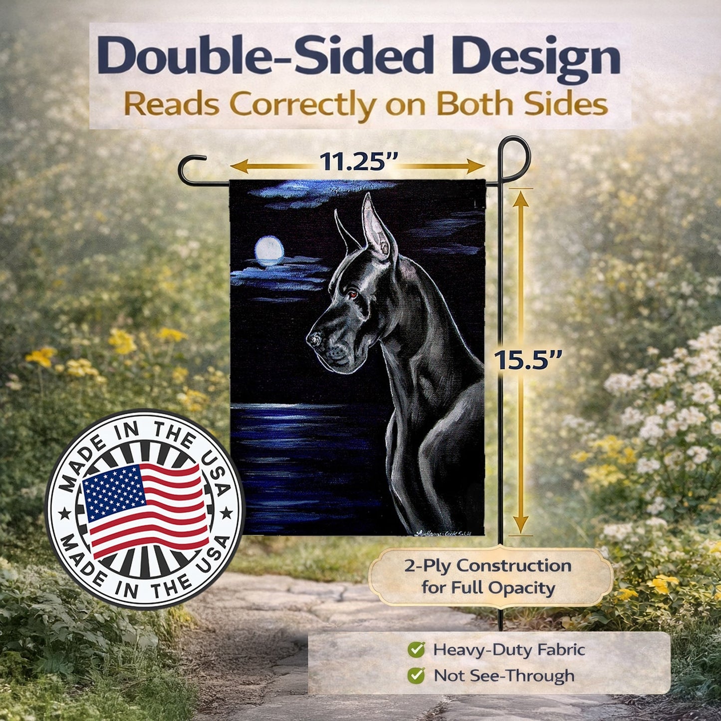 Moonlight Black Great Dane Garden Flag – Decorative Outdoor Yard Flag