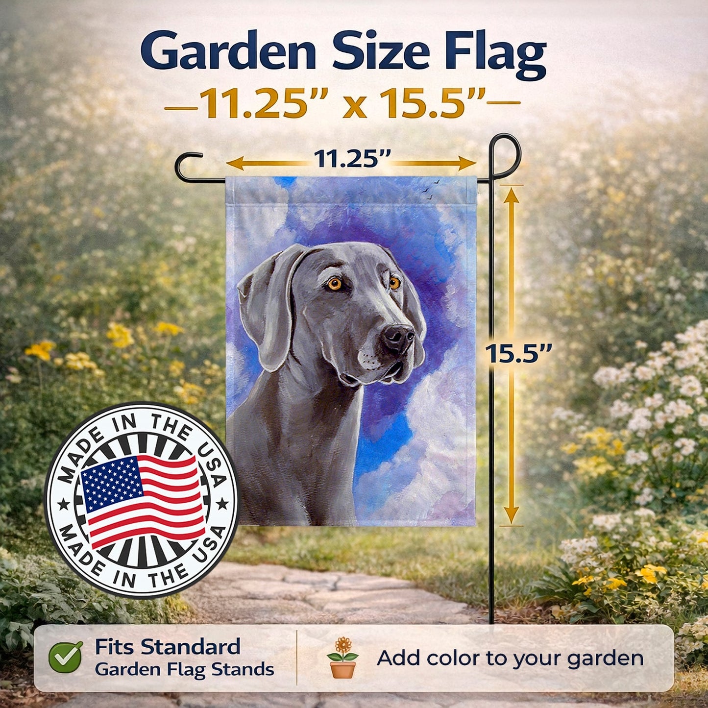 Azure Skies Weimaraner Garden Flag – Decorative Outdoor Yard Flag