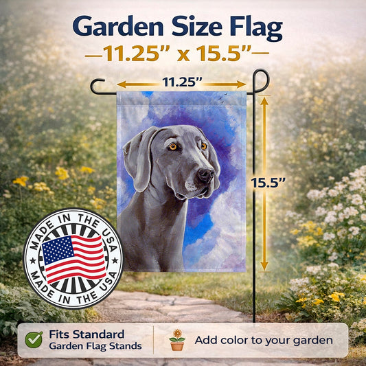 Azure Skies Weimaraner Garden Flag – Decorative Outdoor Yard Flag