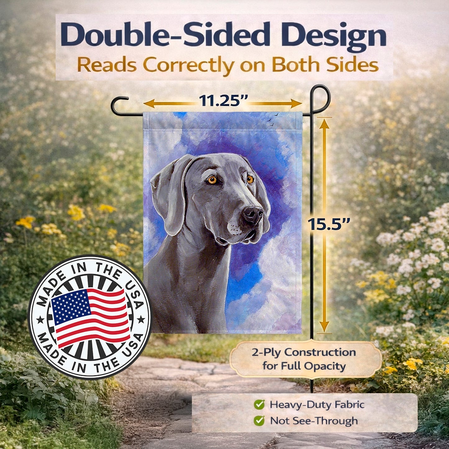 Azure Skies Weimaraner Garden Flag – Decorative Outdoor Yard Flag