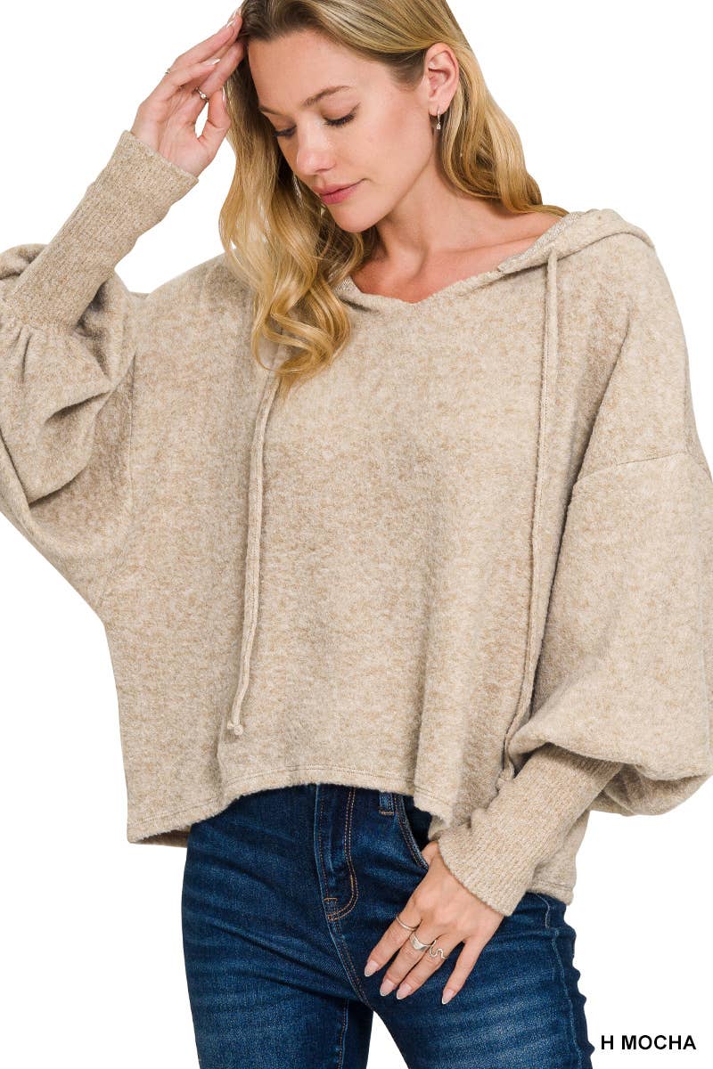 Soft Brushed Hacci Cropped Balloon Sleeve Hoodie