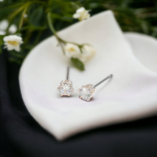 4mm Silver Cubic Zirconia Ear Sense Stud Earrings
