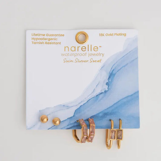 Rectangle CZ Hoop Trio Earrings Narelle Waterproof Jewelry