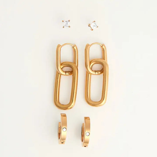 Double Linked Hoop Trio Earrings Narelle Waterproof Jewelry