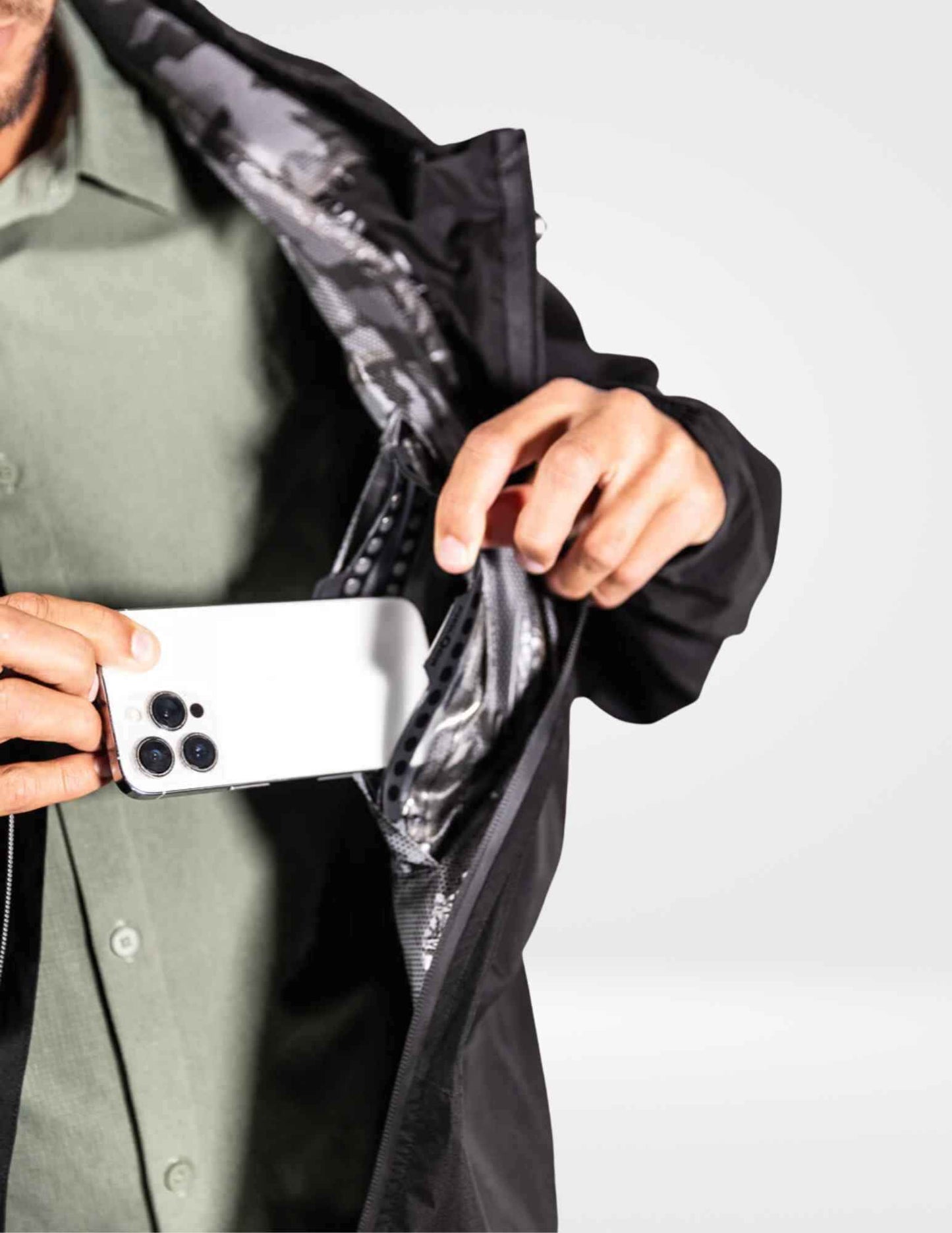 Black Fin - Waterproof Pocket Rain Jacket by Dry Pocket Apparel