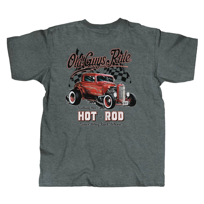 Putting The Hot In Rod Since Way Back When Old Guys Rule Dark Heather Shortsleeve Tee
