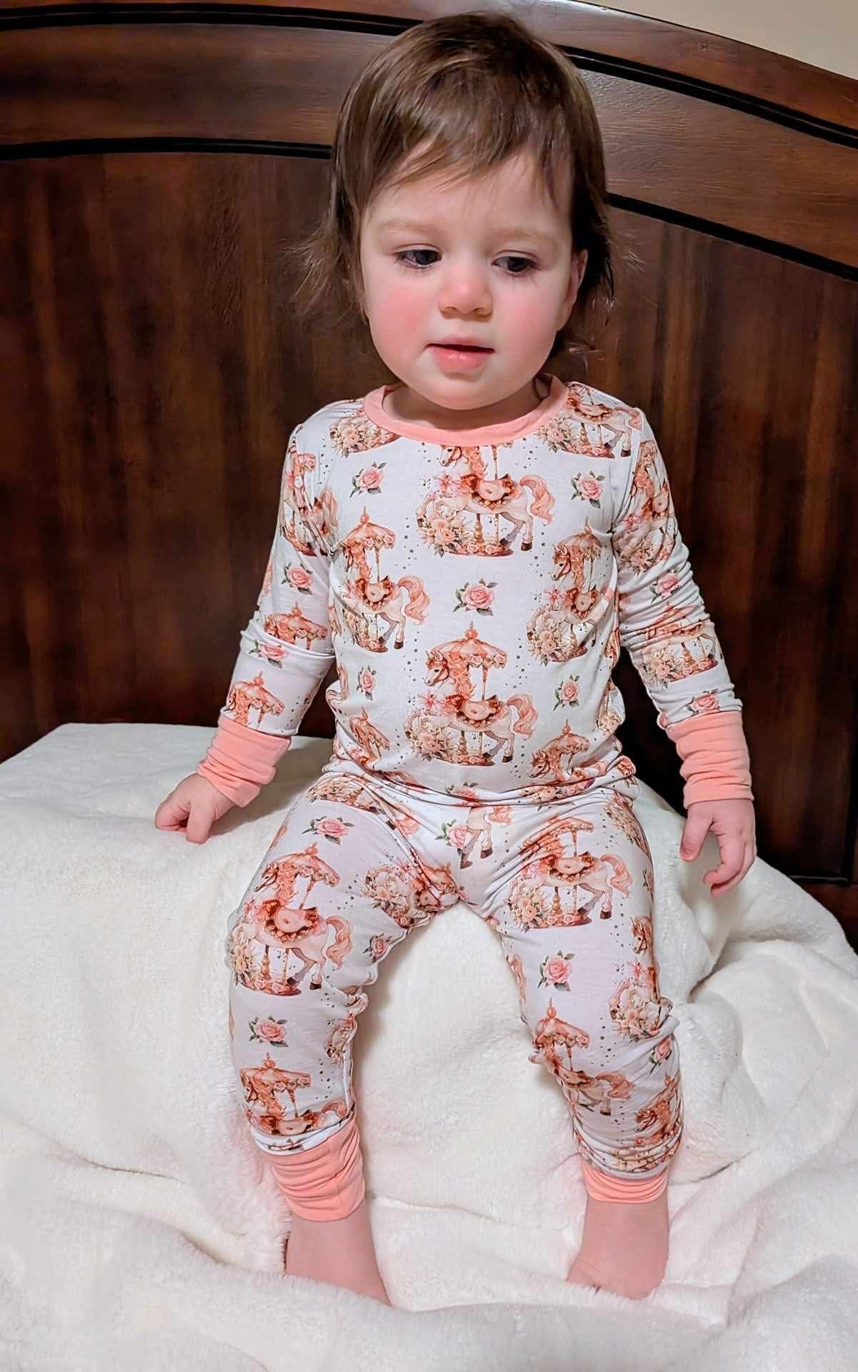 Children's Carousel Horse Print Two-Piece Pajama Set