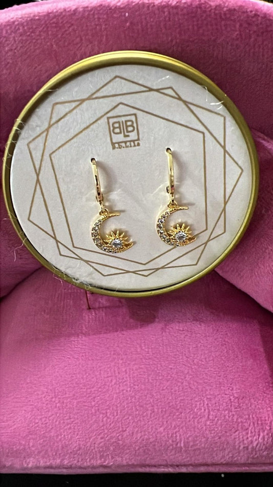 Huggie Hoop Earrings with Pave' Moon Drop - Sparkle Moon Huggies by B.b. Lila Jewelry