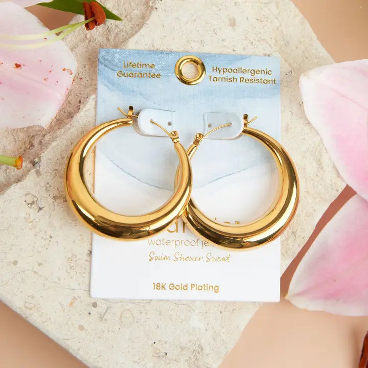 Rounded Pin Catch Hoop Earrings Narelle Waterproof Jewelry