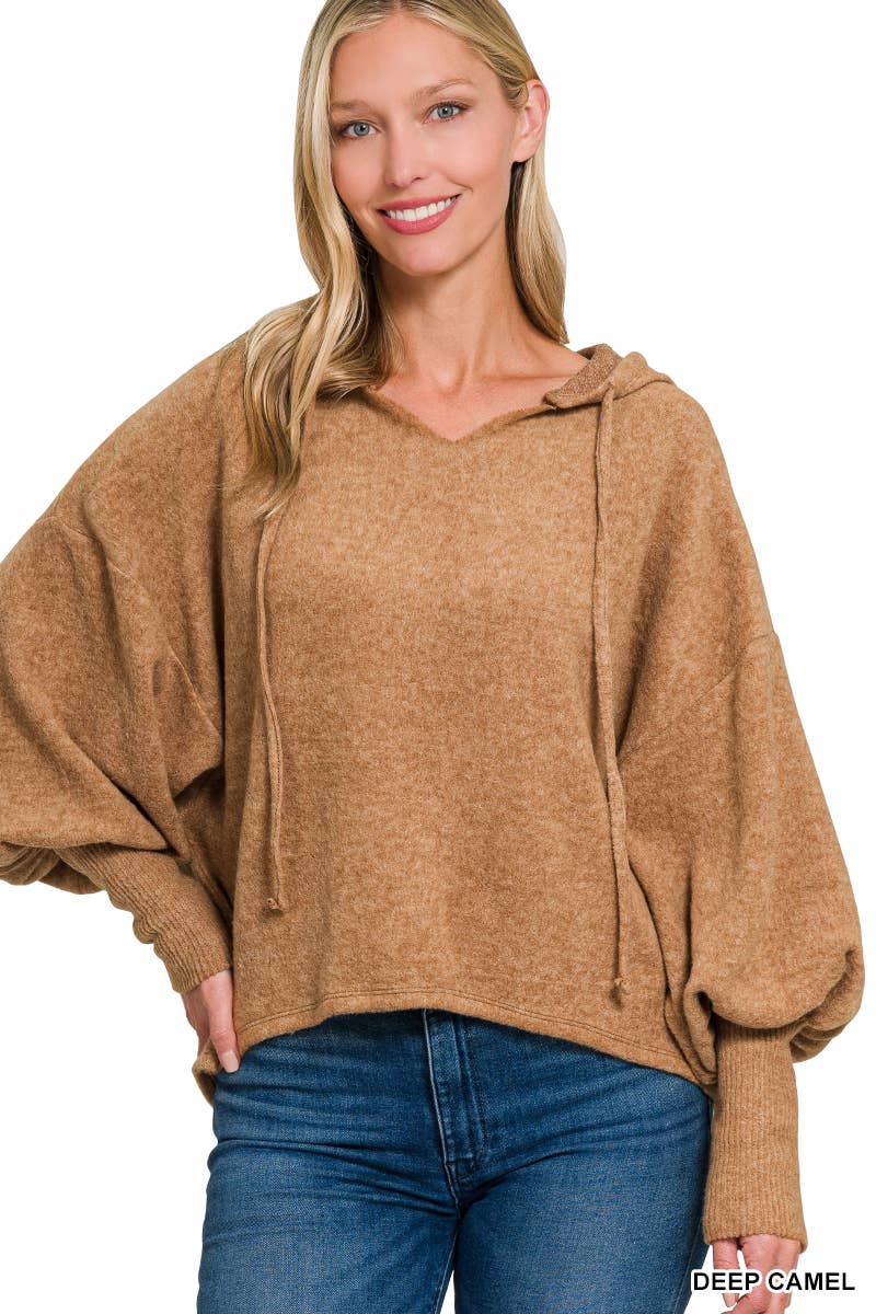 Soft Brushed Hacci Cropped Balloon Sleeve Hoodie