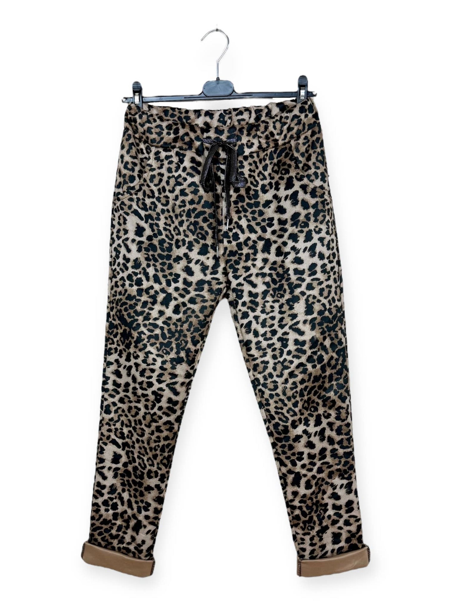 Geometric Navy Tan & Brown Patterned Jogger Pants: Motif 15 One Size Fits Most