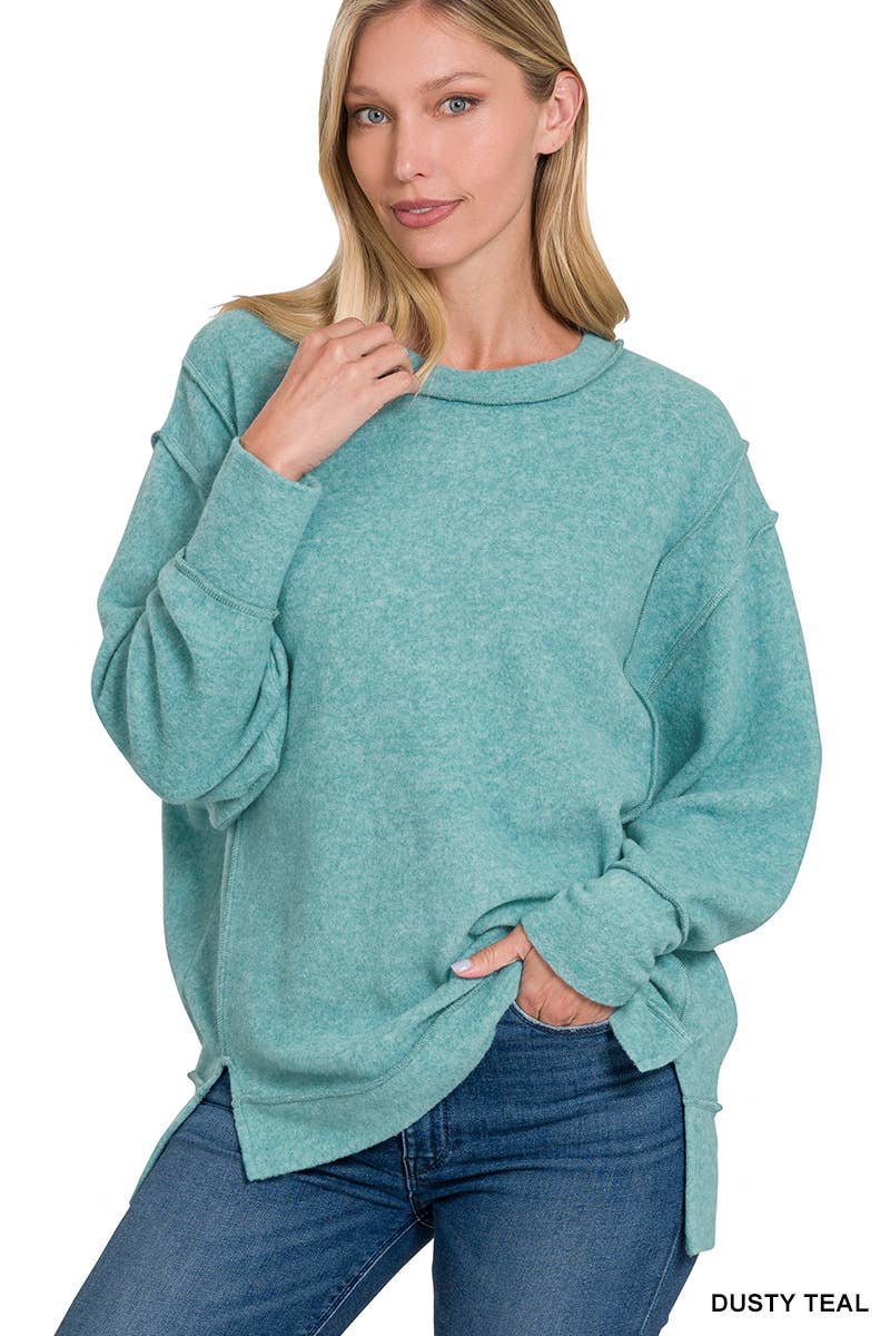 Brushed Melange Hacci Exposed Seam Sweater W/ Side
