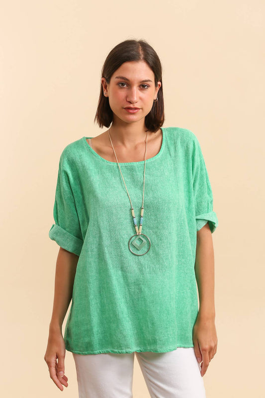 Washed cotton top with necklace Made in Italy
