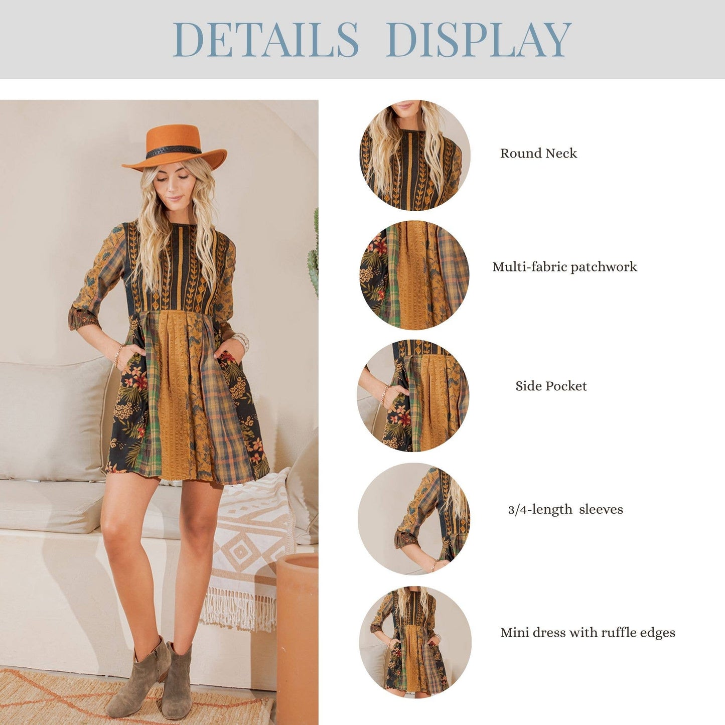 Rustic Bohemian: Fit and Flare Patchwork Mini Dress