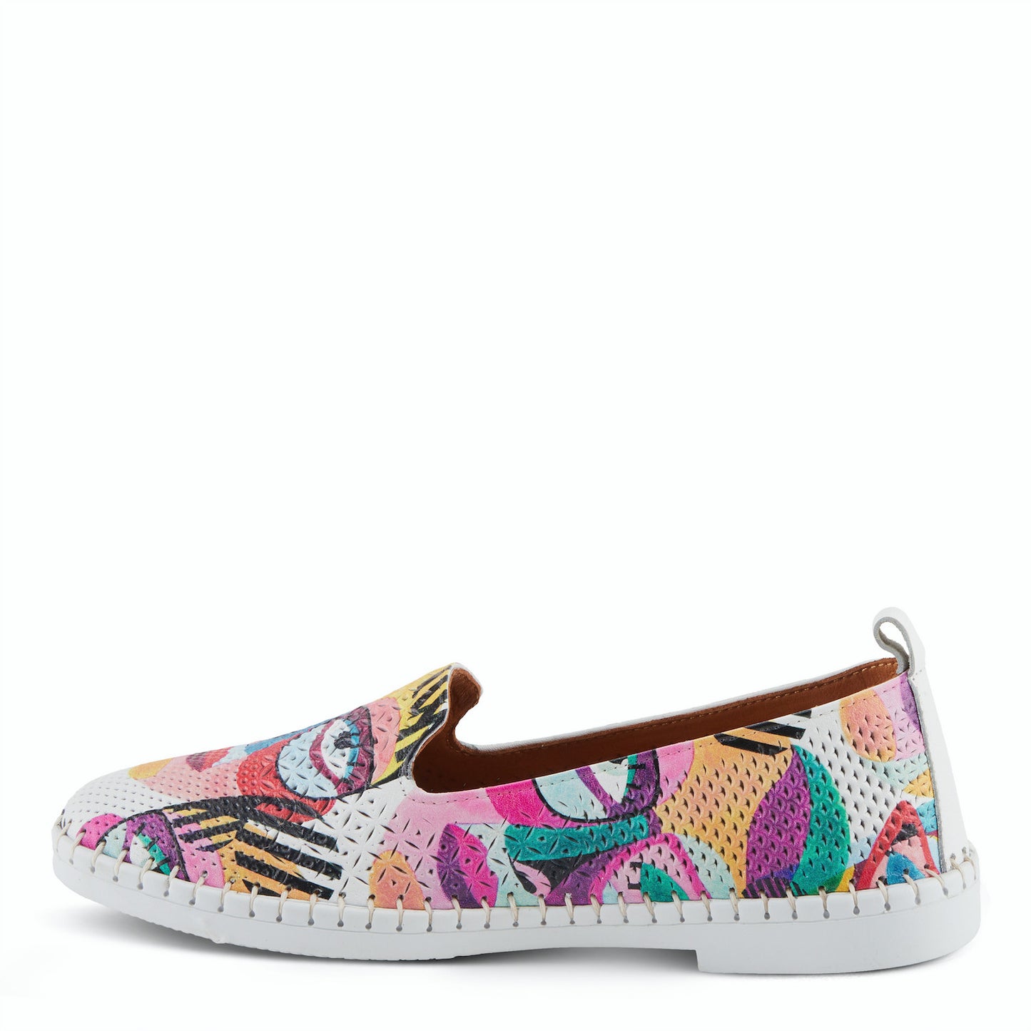 Carraway White Multi  flat leather shoe by SPRING STEP