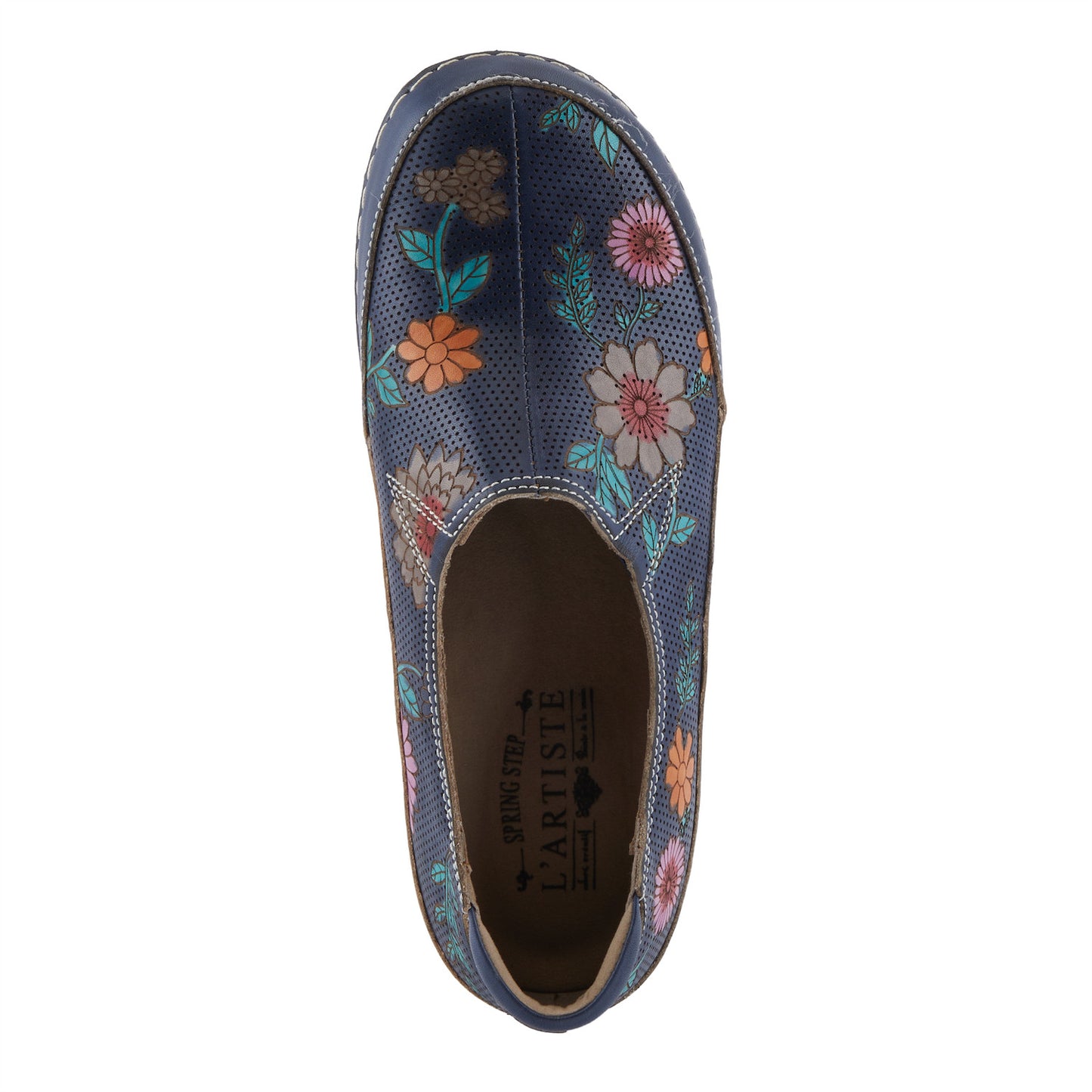 LIBORA-DELITE -  hand-painted floral slip-ons Navy Blue With Colorful Flowers by L`ARTISTE