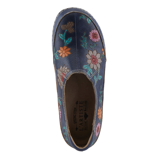 LIBORA-DELITE -  hand-painted floral slip-ons Navy Blue With Colorful Flowers by L`ARTISTE