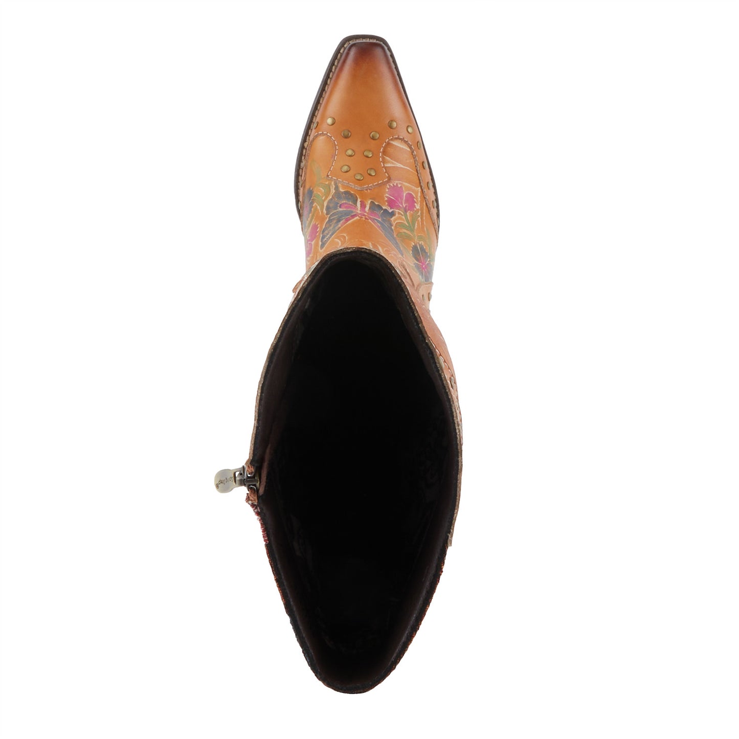 MALLORIE - Camel Handpainted Floral and Butterfly Design Cowboy Boot by L`ARTISTE