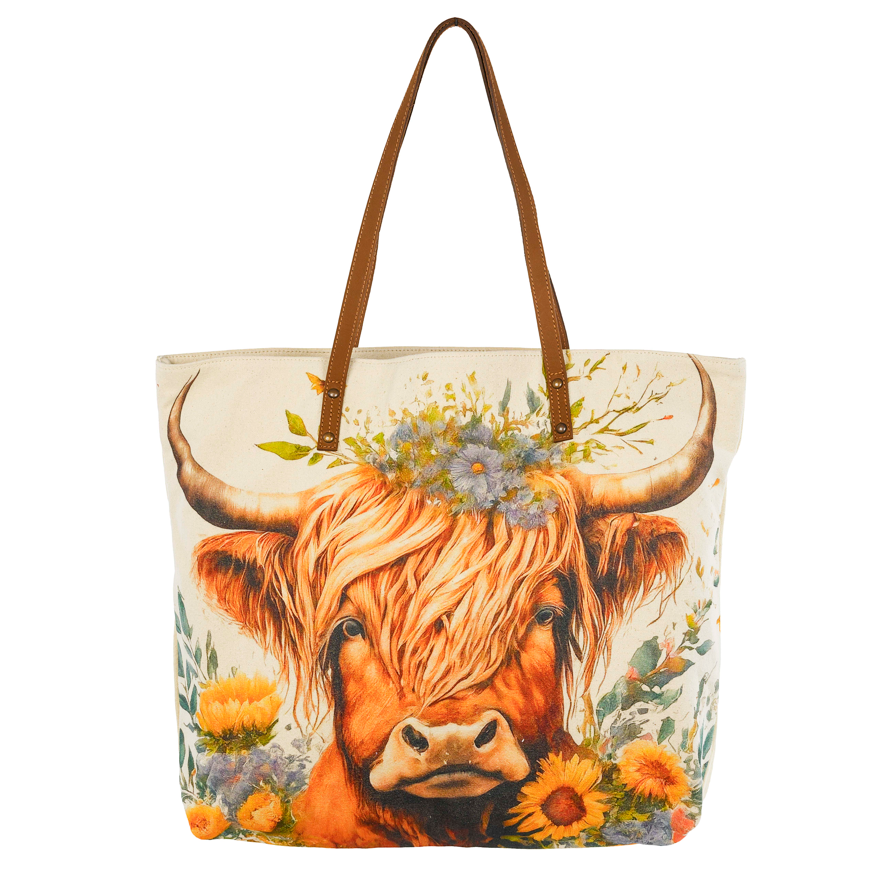 Cow Highlander Flora Tote Bag Cott N Curls