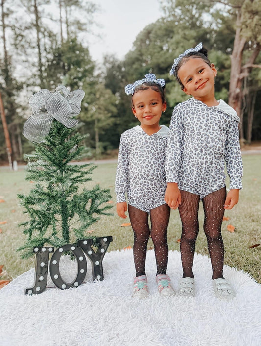 Snow leopard Ribbed Hooded romper