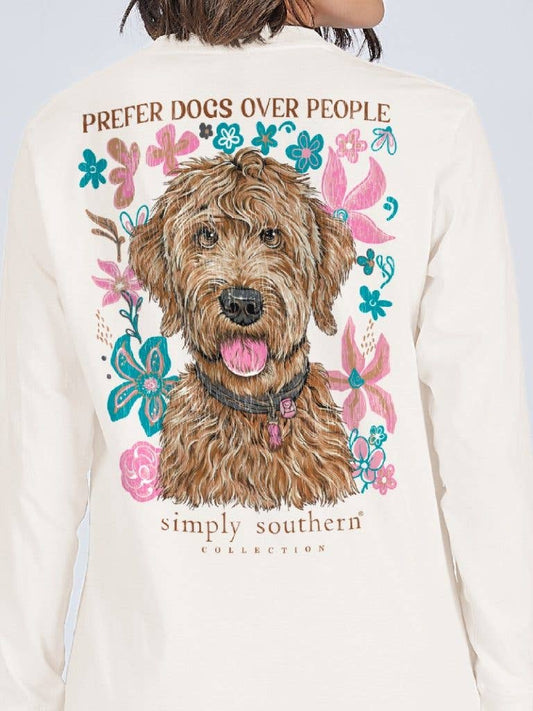 Prefer Dogs Over People YOUTH-LS-DOGPEOPLE-LINEN Tan Long Sleeve Tee by Simply Southern