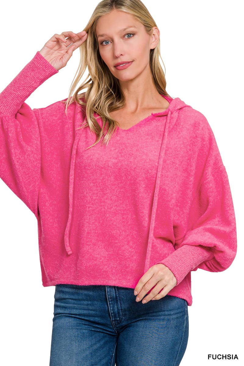 Soft Brushed Hacci Cropped Balloon Sleeve Hoodie