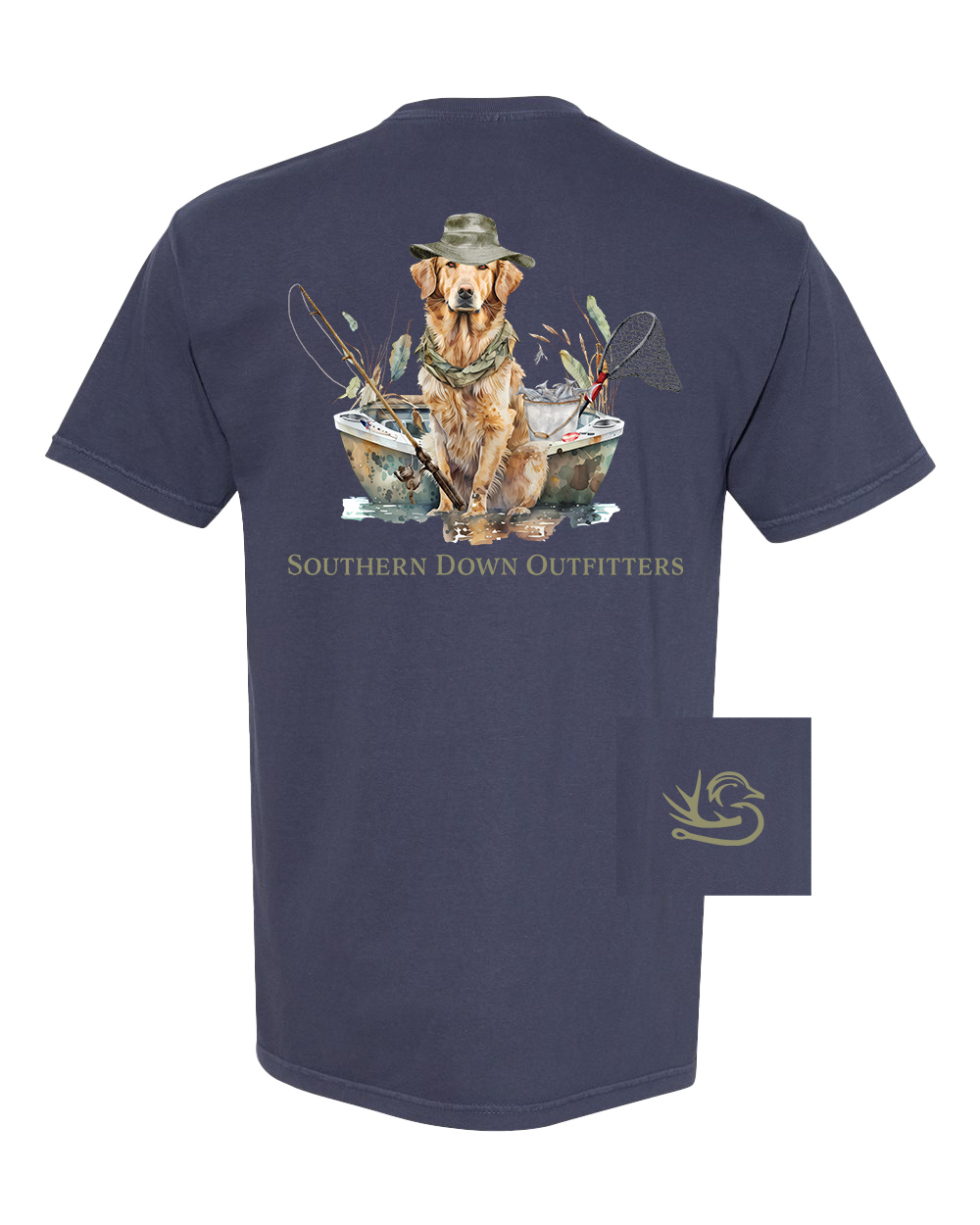 Dog in Boat Southern Down Outfitters Mens Short Sleeve Tee