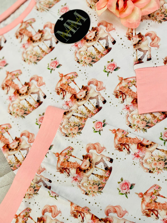 Children's Carousel Horse Print Two-Piece Pajama Set