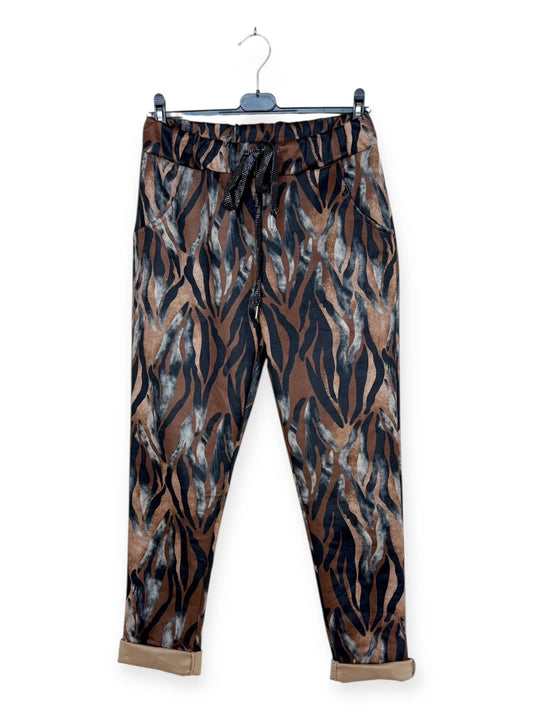 Brown with Black Stripe Patterned Jogger Pants: Pattern 11 One Size Fits Most