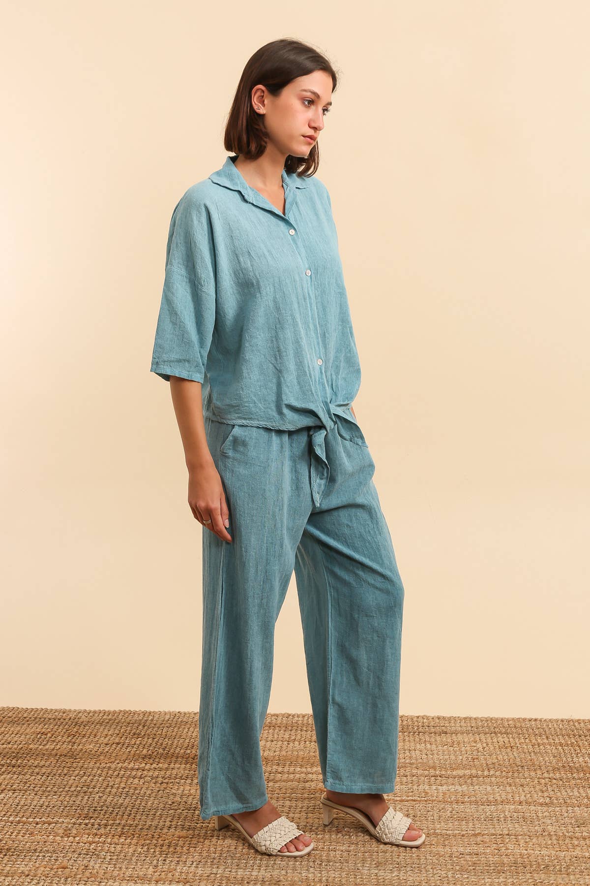PLAIN LINEN AND COTTON PANTS Made in Italy