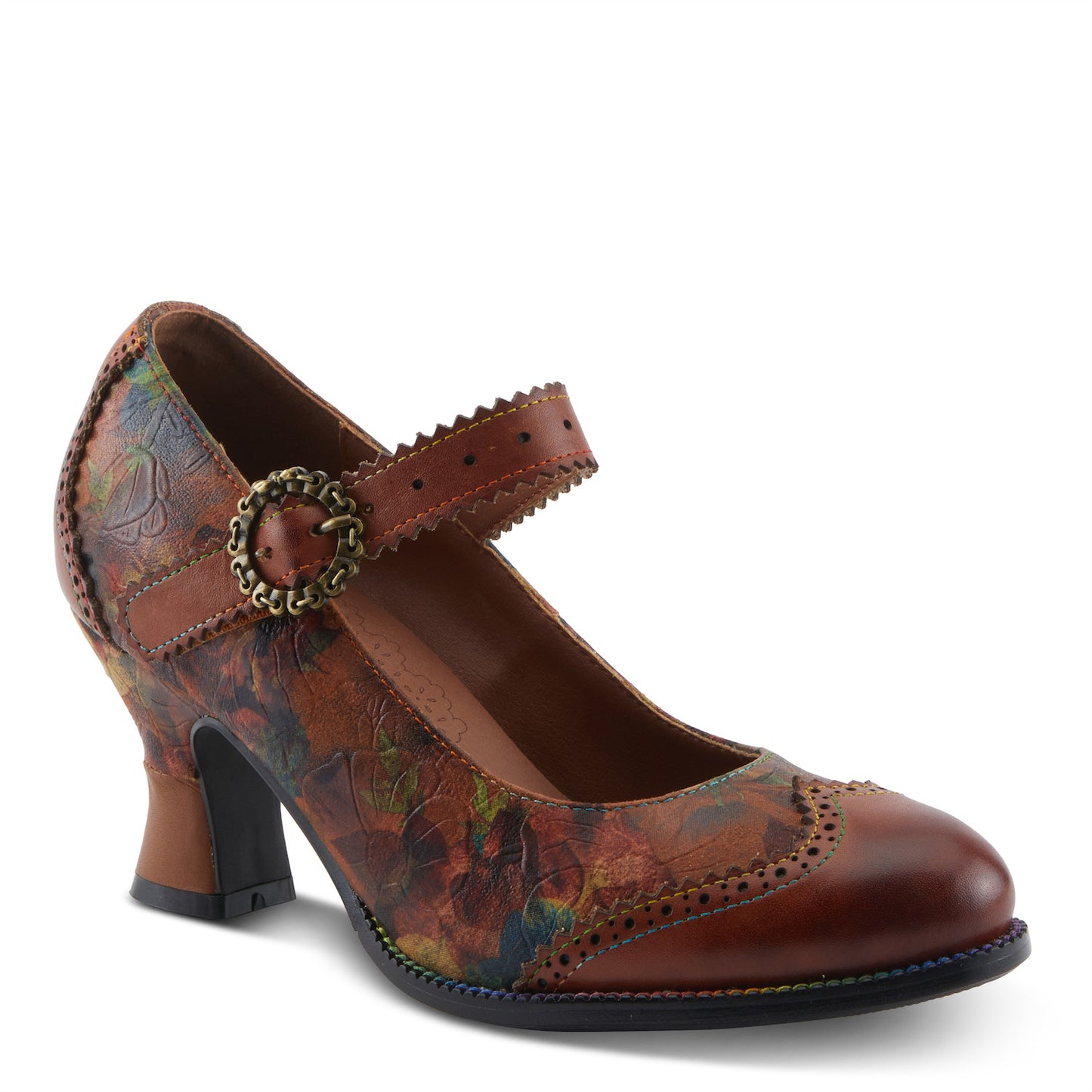 MACIAS-FLEUR Camel multi a timeless elegant baroque-inspired Mary Jane shoe by L`ARTISTE